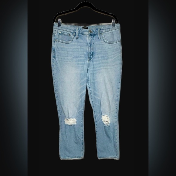 J. Crew Factory Essential Straight Jean in Light Wash with Blown-Out Knees, 31 - Picture 2 of 12